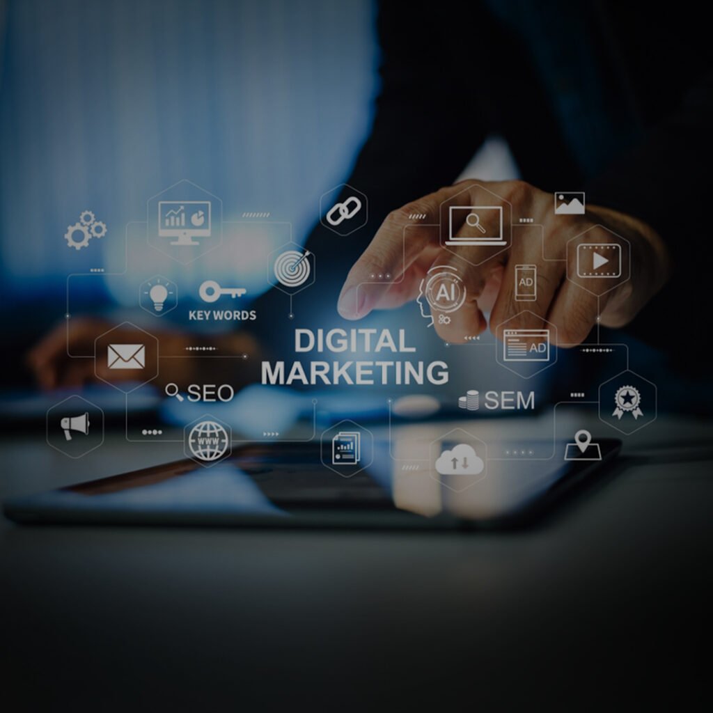 why digital marketing fails illustration with online marketing tools and icons
